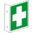 Rettungszeichen "Erste Hilfe" weißes Kreuz auf grünem Grund, als Fahnenschild